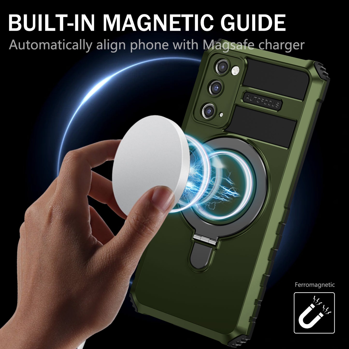 For Samsung Galaxy S20 FE 5G / S20 FE / S20 FE 2022 / S20 Lite Case PC+TPU Magnetic Kickstand Phone Cover - Green