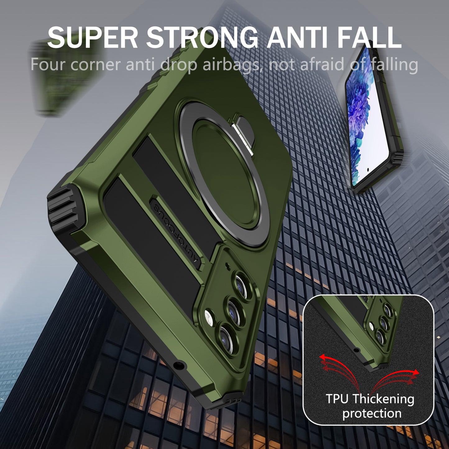 For Samsung Galaxy S20 FE 5G / S20 FE / S20 FE 2022 / S20 Lite Case PC+TPU Magnetic Kickstand Phone Cover - Green