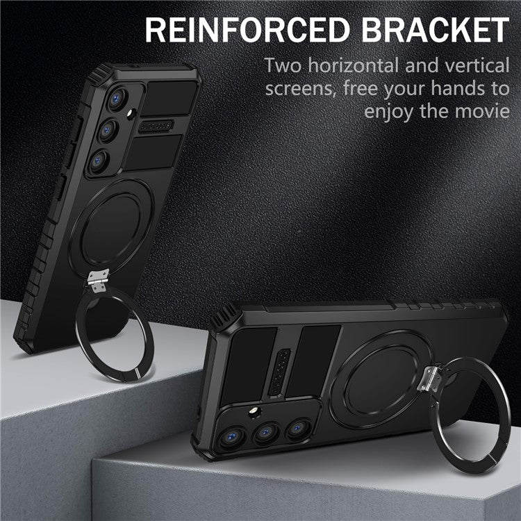 For Samsung Galaxy S24 Shockproof Case PC+TPU Kickstand Phone Case Compatible with MagSafe - Black