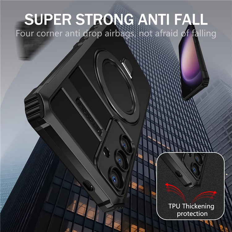 For Samsung Galaxy S24 Shockproof Case PC+TPU Kickstand Phone Case Compatible with MagSafe - Black