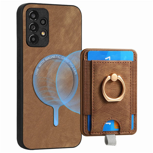 D7 For Samsung Galaxy A53 5G Kickstand Case Detachable Magnetic Card Slot Phone Cover - Brown