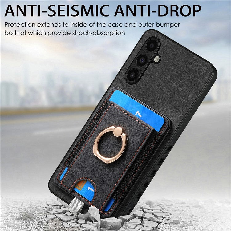 D7 For Samsung Galaxy A55 5G Case Detachable Card Slot Magnetic Phone Case with Kickstand - Black