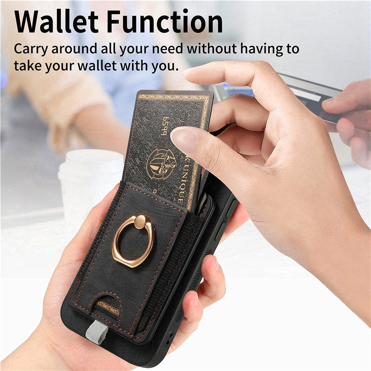 D7 For Samsung Galaxy A55 5G Case Detachable Card Slot Magnetic Phone Case with Kickstand - Black