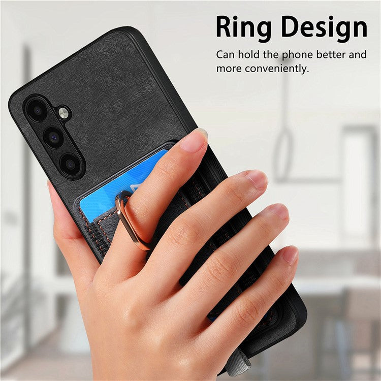 D7 For Samsung Galaxy A55 5G Case Detachable Card Slot Magnetic Phone Case with Kickstand - Black