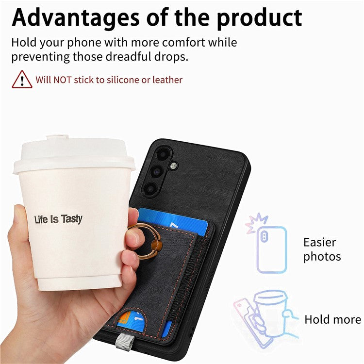 D7 For Samsung Galaxy A55 5G Case Detachable Card Slot Magnetic Phone Case with Kickstand - Black