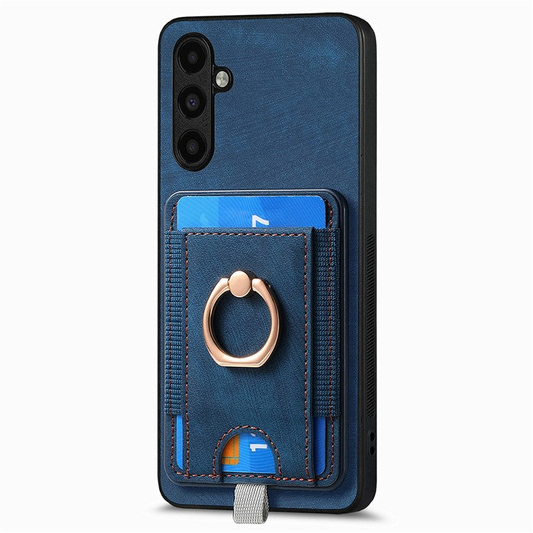 D7 For Samsung Galaxy A34 5G Kickstand Case Detachable Card Slot Magnetic Phone Cover - Blue