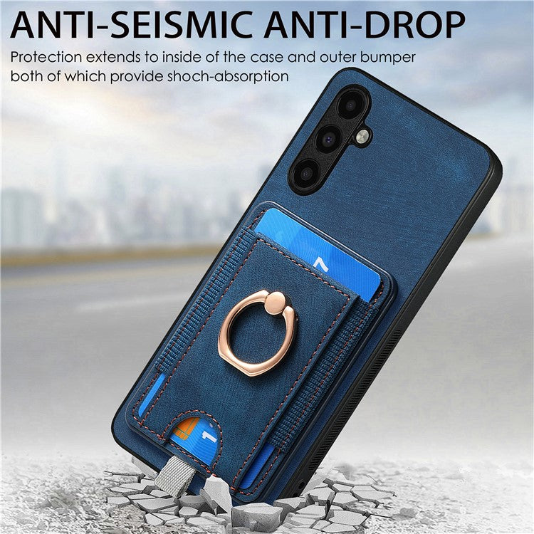 D7 For Samsung Galaxy A34 5G Kickstand Case Detachable Card Slot Magnetic Phone Cover - Blue