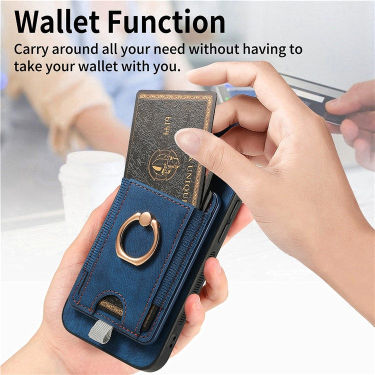 D7 For Samsung Galaxy A34 5G Kickstand Case Detachable Card Slot Magnetic Phone Cover - Blue