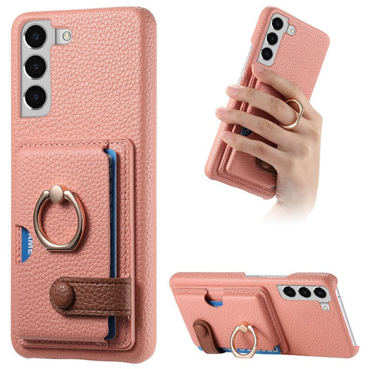 Y2 For Samsung Galaxy S22+ 5G Phone Case Rotating Ring Kickstand Leather Coated PC+TPU Cover - Pink