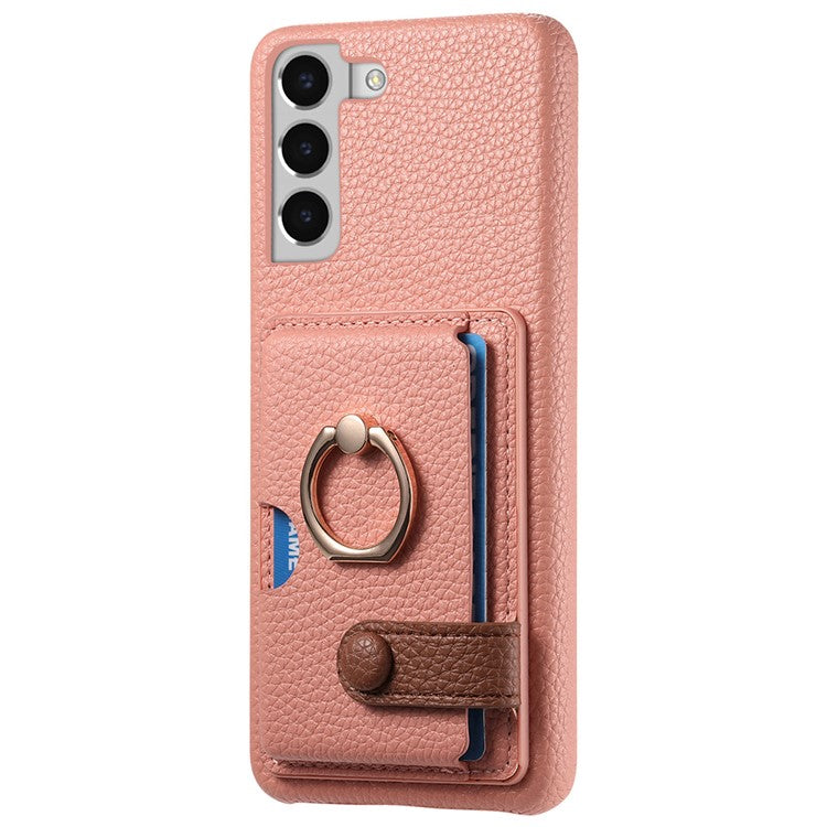 Y2 For Samsung Galaxy S22+ 5G Phone Case Rotating Ring Kickstand Leather Coated PC+TPU Cover - Pink