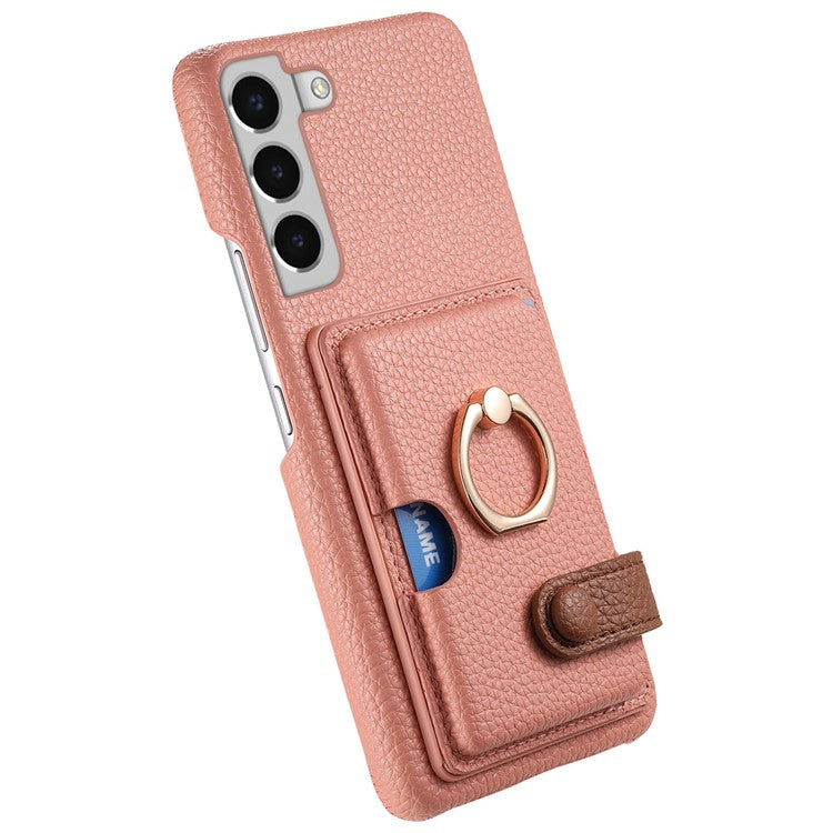 Y2 For Samsung Galaxy S22+ 5G Phone Case Rotating Ring Kickstand Leather Coated PC+TPU Cover - Pink