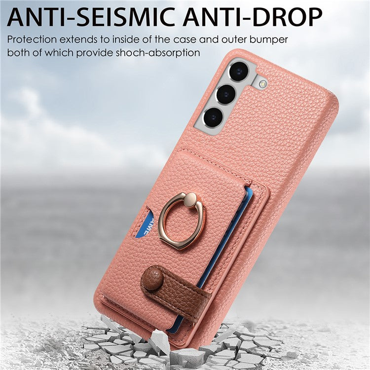 Y2 For Samsung Galaxy S22+ 5G Phone Case Rotating Ring Kickstand Leather Coated PC+TPU Cover - Pink