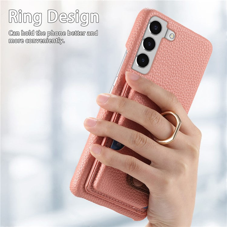 Y2 For Samsung Galaxy S22+ 5G Phone Case Rotating Ring Kickstand Leather Coated PC+TPU Cover - Pink