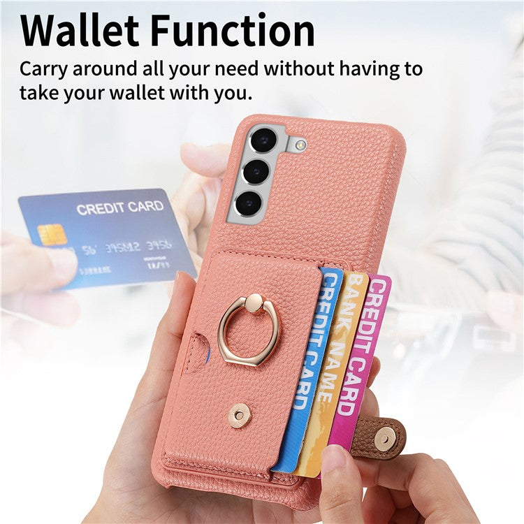 Y2 For Samsung Galaxy S22+ 5G Phone Case Rotating Ring Kickstand Leather Coated PC+TPU Cover - Pink
