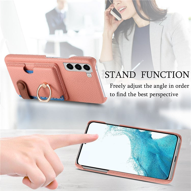 Y2 For Samsung Galaxy S22+ 5G Phone Case Rotating Ring Kickstand Leather Coated PC+TPU Cover - Pink