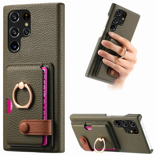 Y2 For Samsung Galaxy S22 Ultra 5G Case Leather Coated PC+TPU Card Slot Phone Cover - Green