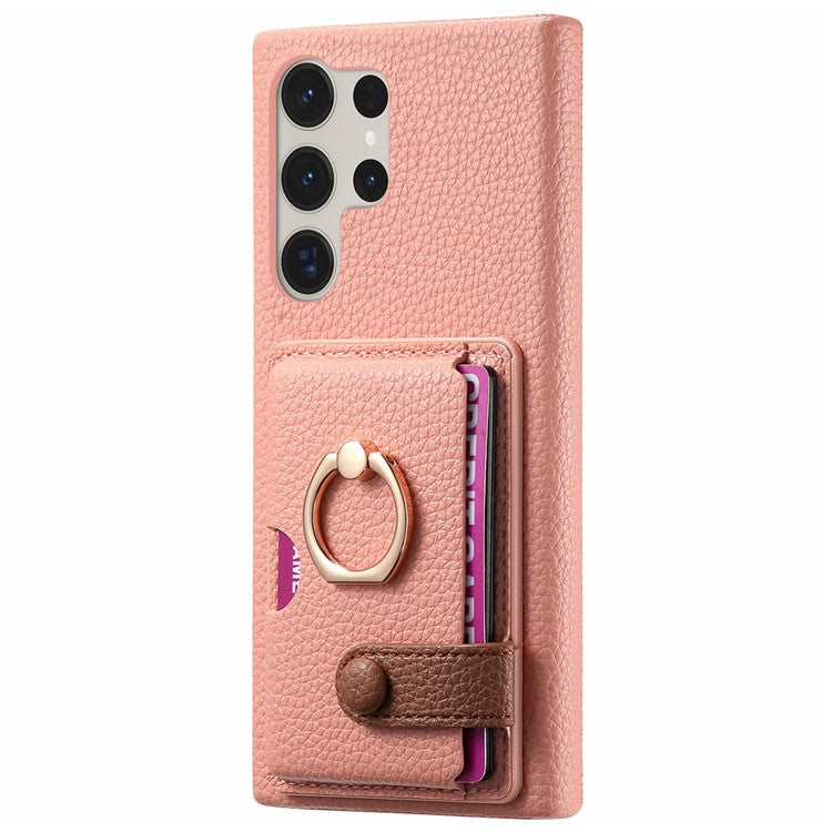 Y2 For Samsung Galaxy S23 Ultra Case Ring Kickstand Phone Cover with Card Slot - Pink