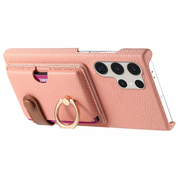 Y2 For Samsung Galaxy S23 Ultra Case Ring Kickstand Phone Cover with Card Slot - Pink