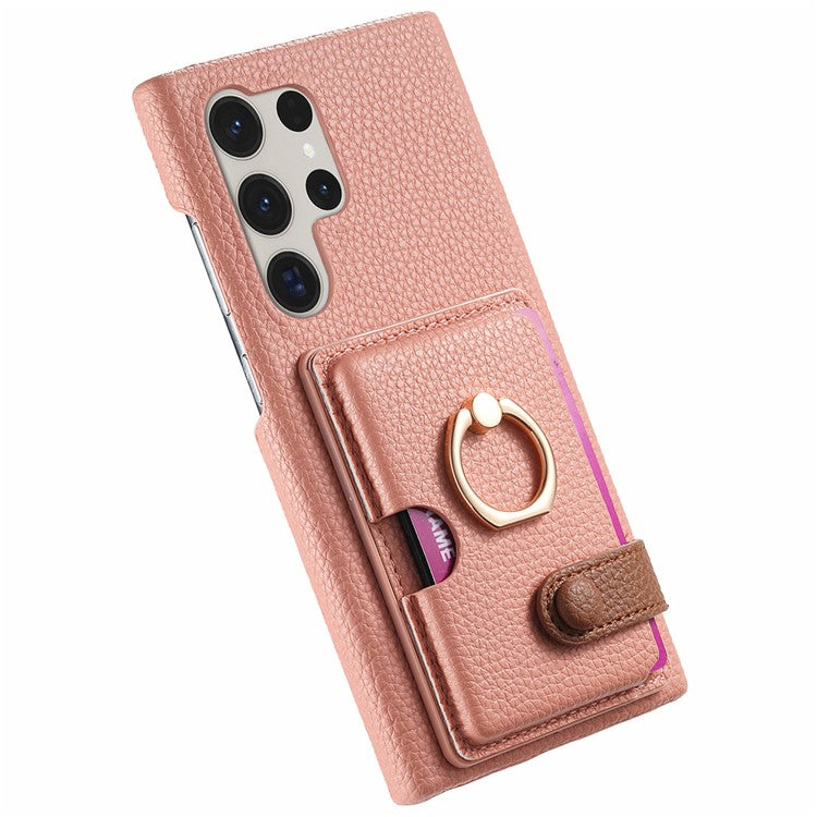 Y2 For Samsung Galaxy S23 Ultra Case Ring Kickstand Phone Cover with Card Slot - Pink