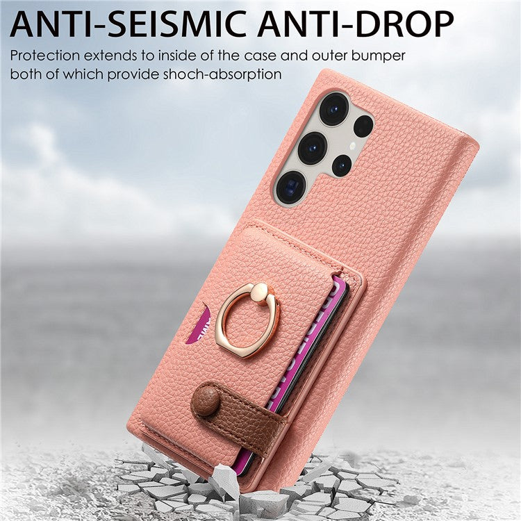 Y2 For Samsung Galaxy S23 Ultra Case Ring Kickstand Phone Cover with Card Slot - Pink