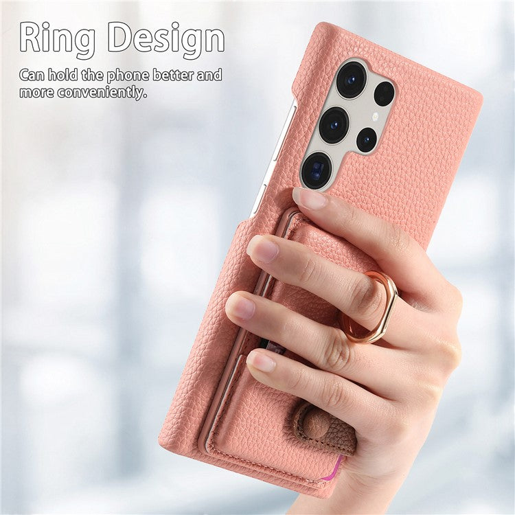 Y2 For Samsung Galaxy S23 Ultra Case Ring Kickstand Phone Cover with Card Slot - Pink
