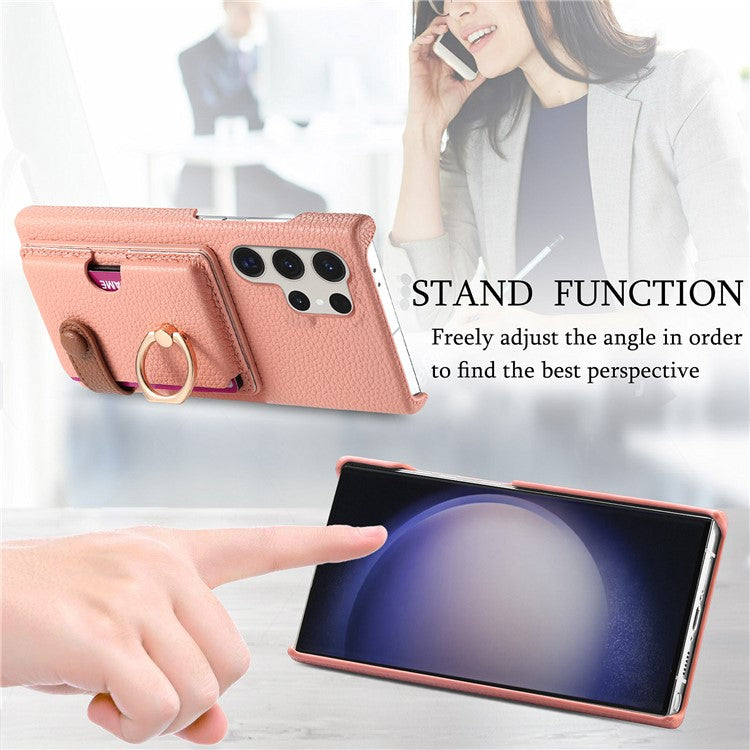 Y2 For Samsung Galaxy S23 Ultra Case Ring Kickstand Phone Cover with Card Slot - Pink