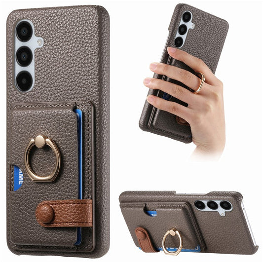 Y2 For Samsung Galaxy A15 4G / 5G Case Litchi Texture Leather Card Slots Phone Back Cover - Silver Grey