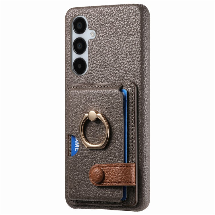 Y2 For Samsung Galaxy A15 4G / 5G Case Litchi Texture Leather Card Slots Phone Back Cover - Silver Grey