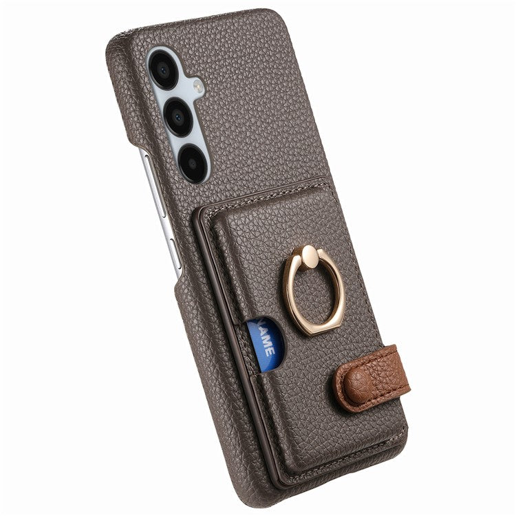Y2 For Samsung Galaxy A15 4G / 5G Case Litchi Texture Leather Card Slots Phone Back Cover - Silver Grey