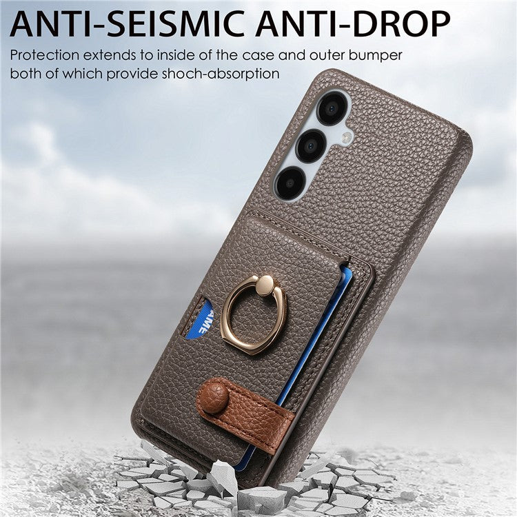 Y2 For Samsung Galaxy A15 4G / 5G Case Litchi Texture Leather Card Slots Phone Back Cover - Silver Grey