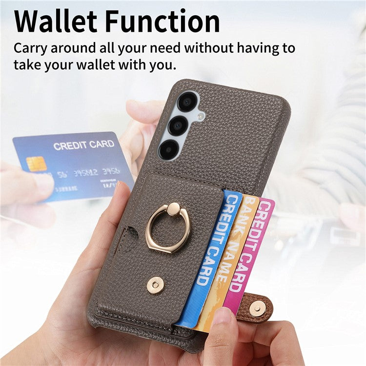 Y2 For Samsung Galaxy A15 4G / 5G Case Litchi Texture Leather Card Slots Phone Back Cover - Silver Grey