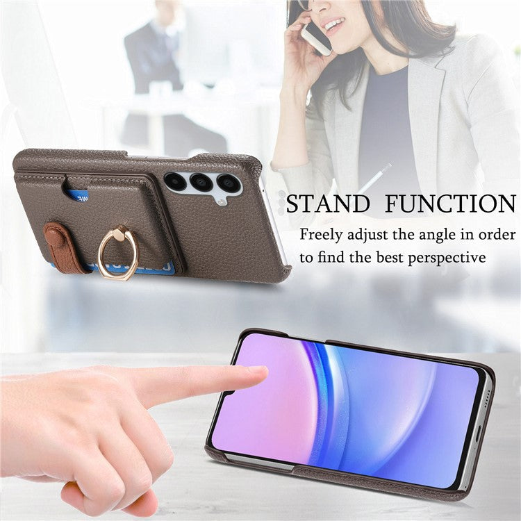 Y2 For Samsung Galaxy A15 4G / 5G Case Litchi Texture Leather Card Slots Phone Back Cover - Silver Grey