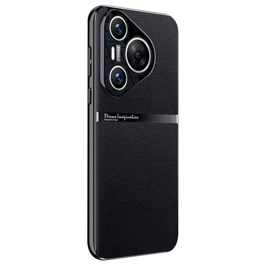 For Huawei Pura 70 Cell Phone Case PU Leather Shock Absorbing Cover - Black