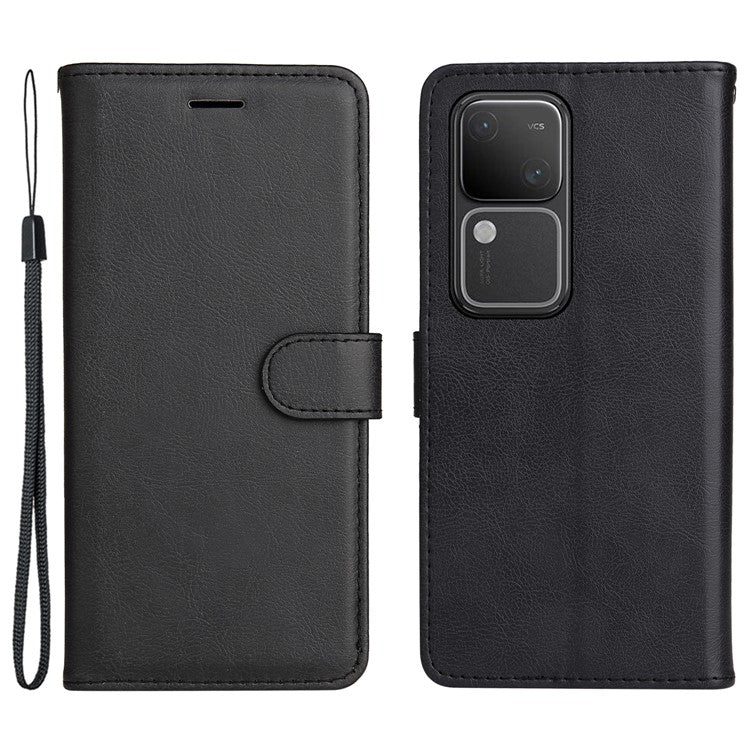 KT Leather Series-2 for vivo S18 5G Case Solid Color Leather Flip Phone Cover with Hand Strap - Black