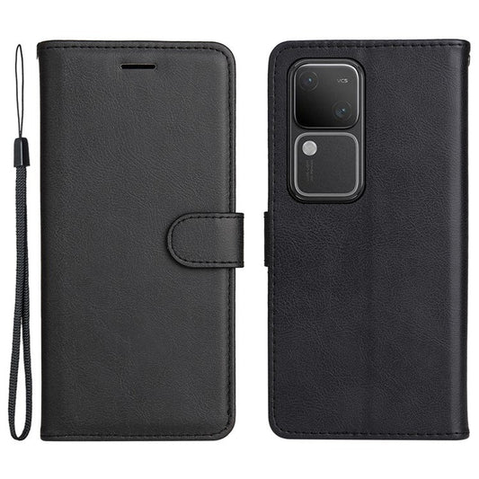 KT Leather Series-2 for vivo S18 5G Case Solid Color Leather Flip Phone Cover with Hand Strap - Black