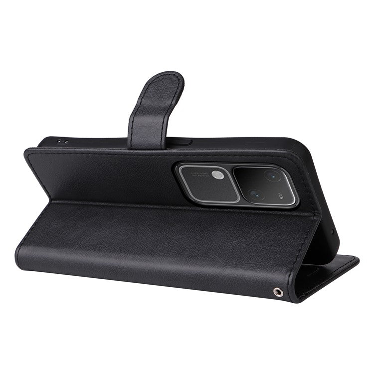 KT Leather Series-2 for vivo S18 5G Case Solid Color Leather Flip Phone Cover with Hand Strap - Black