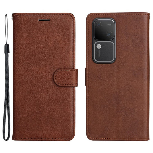 KT Leather Series-2 for vivo S18 5G Case Solid Color Leather Flip Phone Cover with Hand Strap - Brown