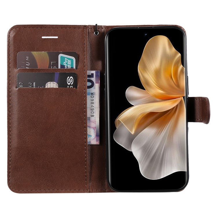 KT Leather Series-2 for vivo S18 5G Case Solid Color Leather Flip Phone Cover with Hand Strap - Brown