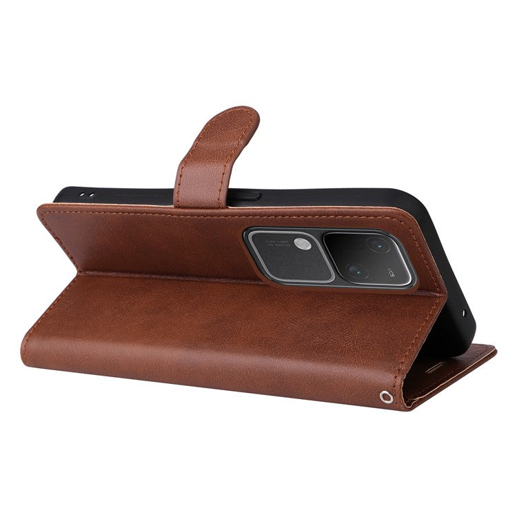 KT Leather Series-2 for vivo S18 5G Case Solid Color Leather Flip Phone Cover with Hand Strap - Brown