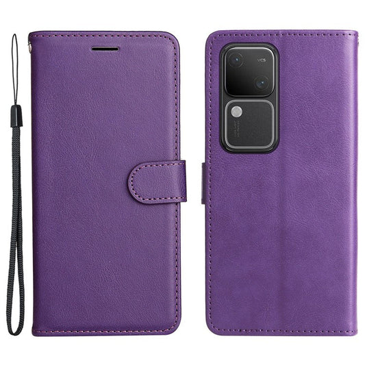KT Leather Series-2 for vivo S18 5G Case Solid Color Leather Flip Phone Cover with Hand Strap - Purple