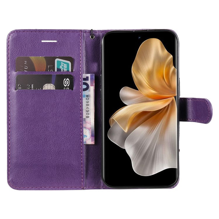 KT Leather Series-2 for vivo S18 5G Case Solid Color Leather Flip Phone Cover with Hand Strap - Purple
