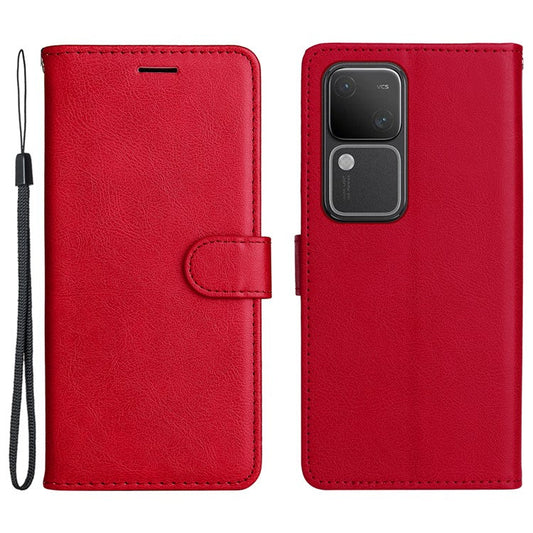 KT Leather Series-2 for vivo S18 5G Case Solid Color Leather Flip Phone Cover with Hand Strap - Red