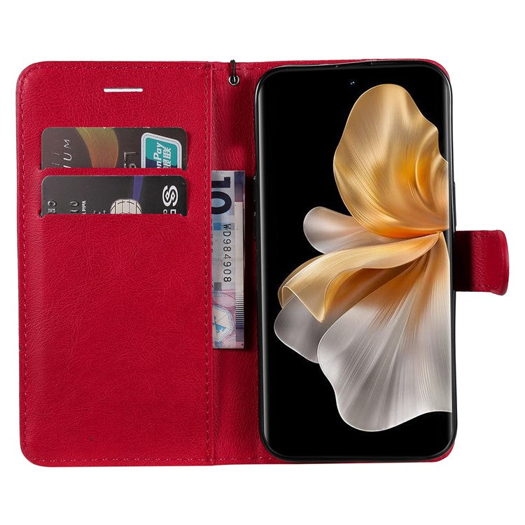 KT Leather Series-2 for vivo S18 5G Case Solid Color Leather Flip Phone Cover with Hand Strap - Red