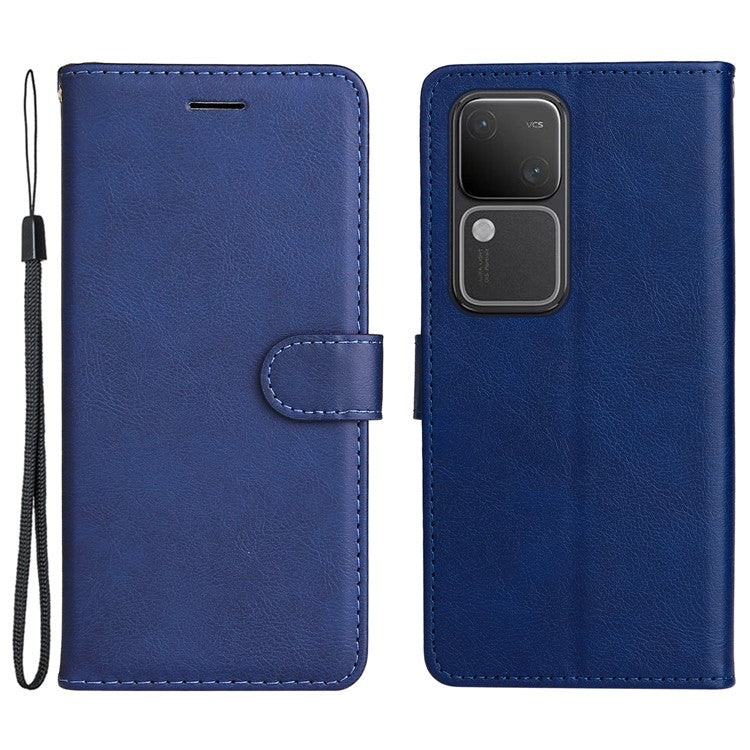 KT Leather Series-2 for vivo S18 5G Case Solid Color Leather Flip Phone Cover with Hand Strap - Blue