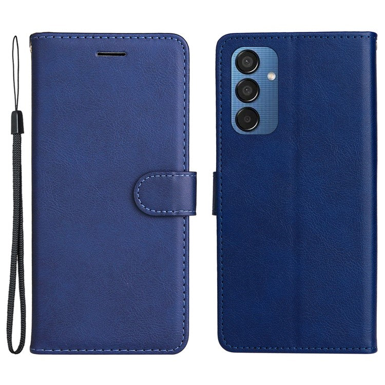 For Samsung Galaxy M15 5G Case Solid Color Leather Mobile Cover Wallet Stand with Strap - Blue