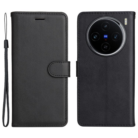 KT Leather Series-2 for vivo X100 5G Case Wallet PU Leather Solid Color Phone Cover - Black
