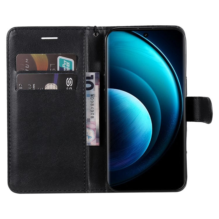 KT Leather Series-2 for vivo X100 5G Case Wallet PU Leather Solid Color Phone Cover - Black