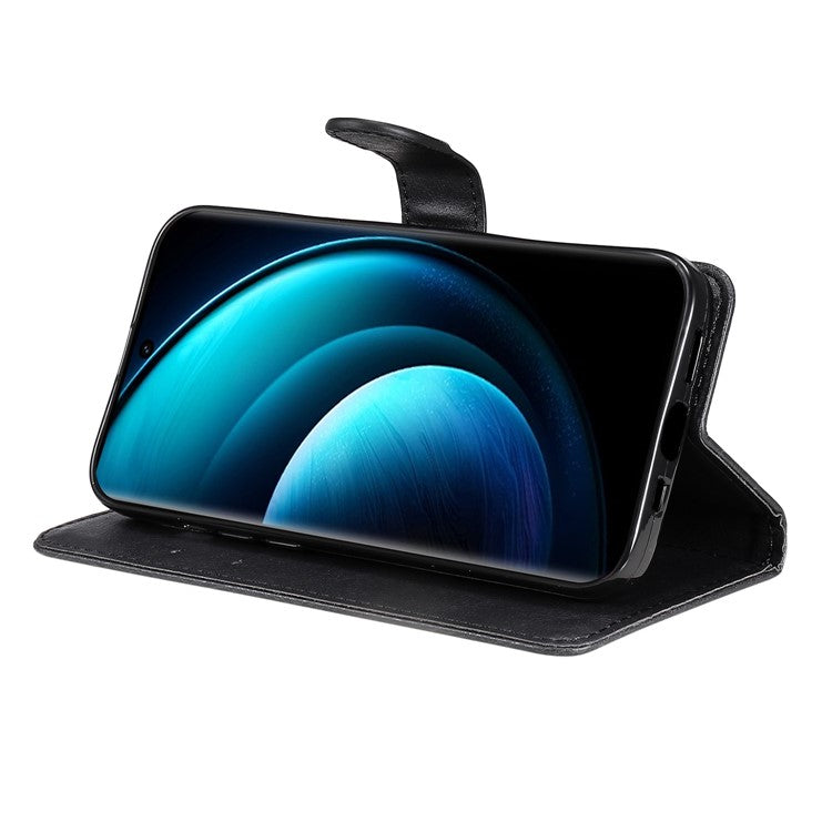 KT Leather Series-2 for vivo X100 5G Case Wallet PU Leather Solid Color Phone Cover - Black