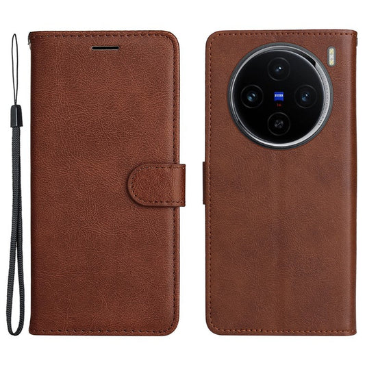 KT Leather Series-2 for vivo X100 5G Case Wallet PU Leather Solid Color Phone Cover - Brown