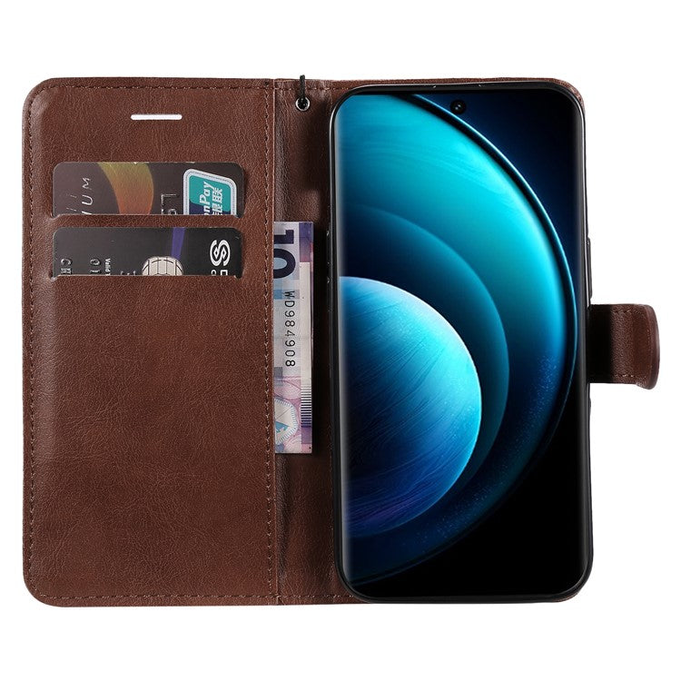 KT Leather Series-2 for vivo X100 5G Case Wallet PU Leather Solid Color Phone Cover - Brown